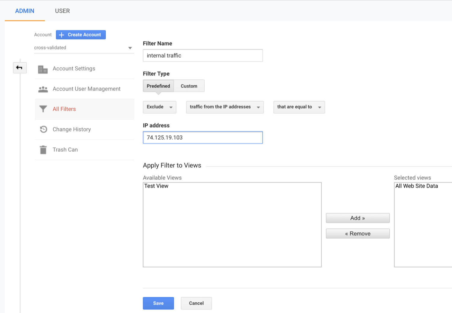 Google Analytics Filter Page