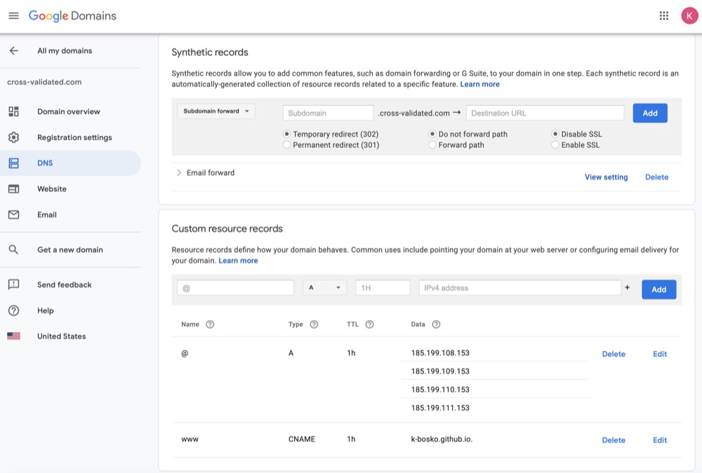 Google Domains DNS configuration